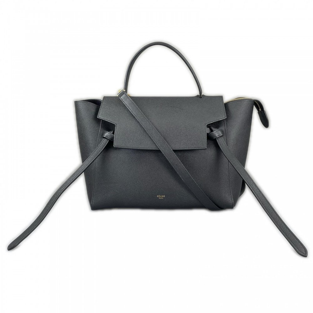 CELINE セリーヌ ハンドバッグ ベルトバッグ  グレインカーフレザー   ブラック 黒 ゴールド金具 レディース【中古品】