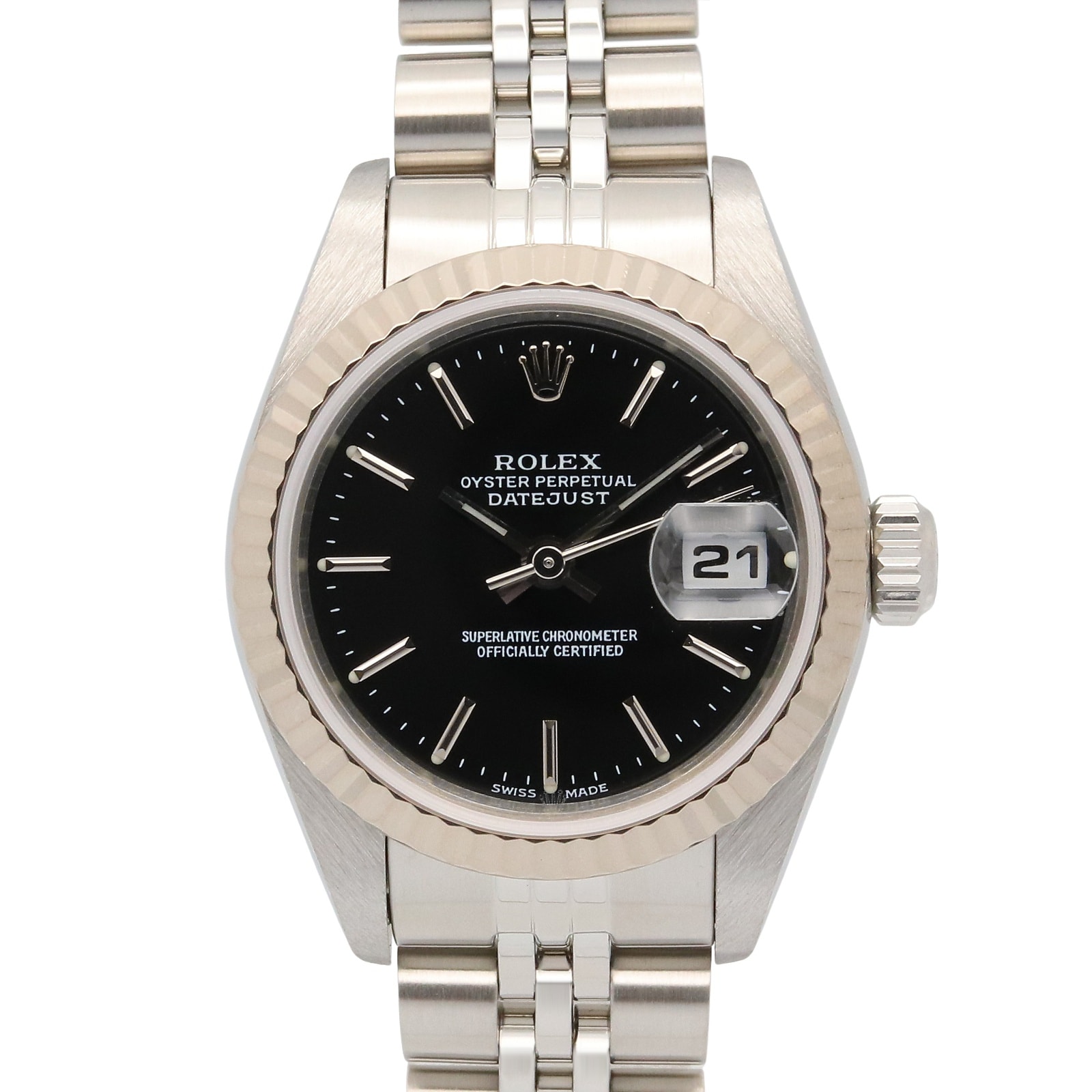 ロレックス ROLEX デイトジャスト A番 腕時計 時計 K18WG(ホワイトゴールド) ステンレススチール レディース ブラック系 バー 79174 【中古】