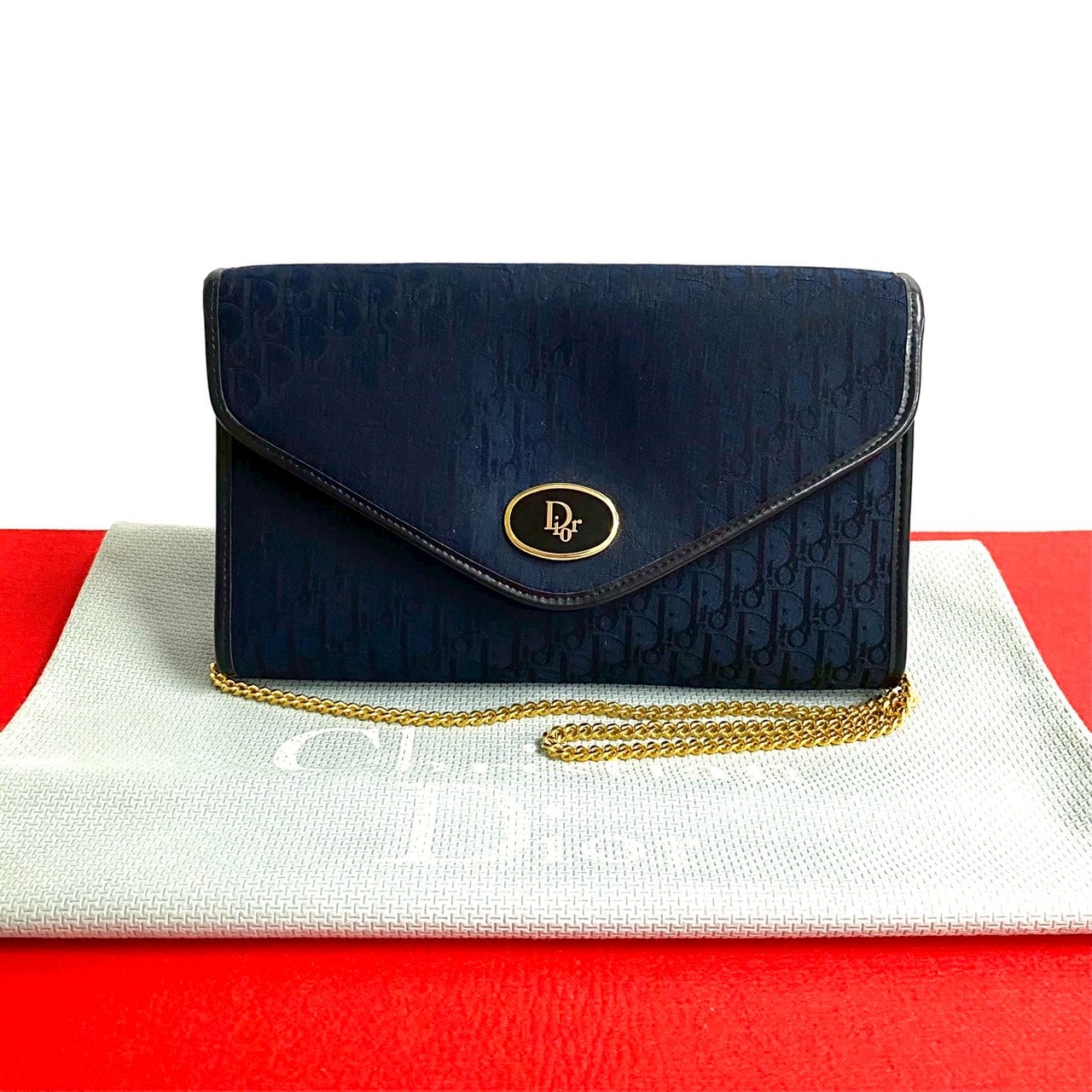 Christian Dior ディオール ロゴ トロッター 柄 レザー キャンバス ショルダーバッグ ネイビー
97056