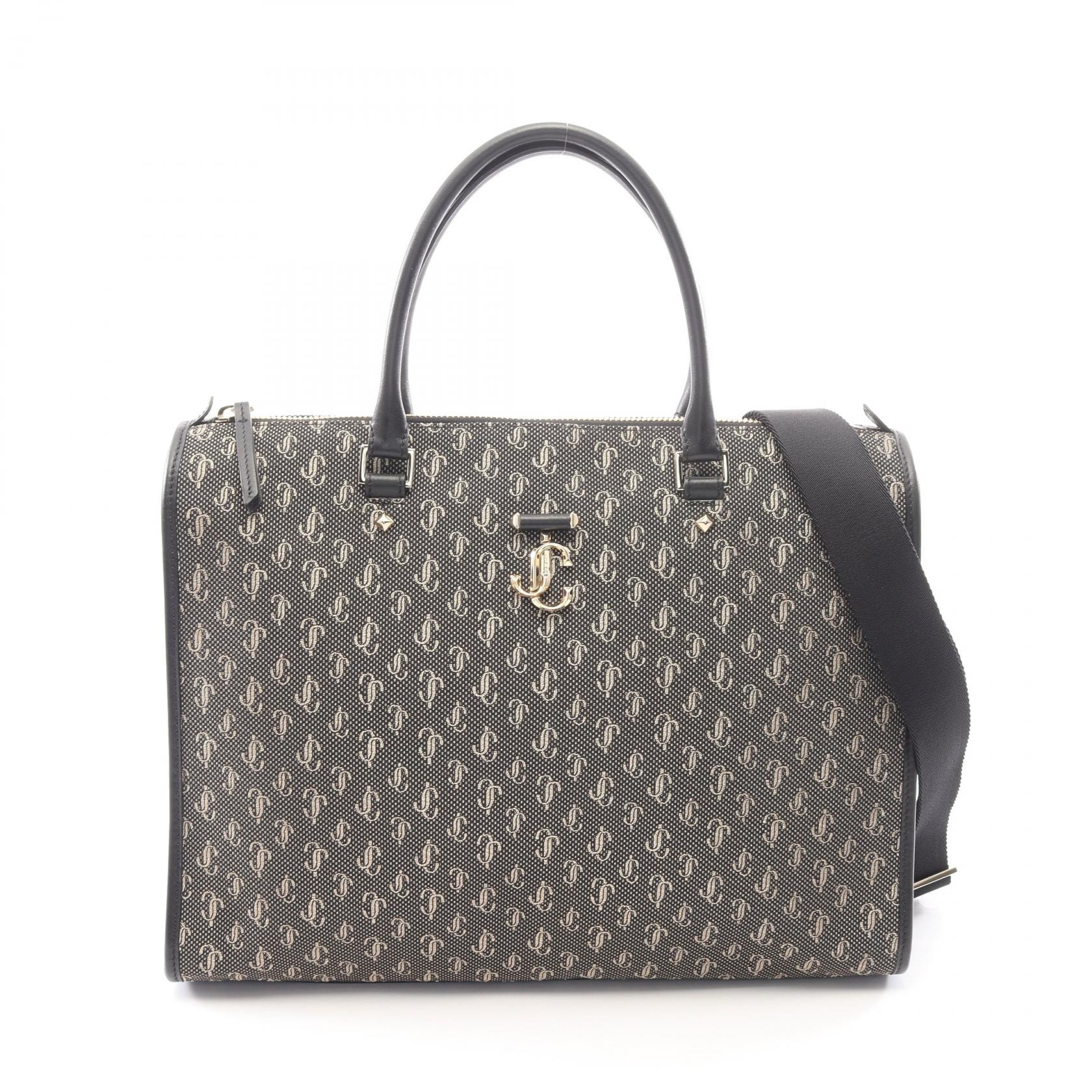 ジミーチュウ JIMMY CHOO ウェッブ JCロゴジャカード 2WAY ハンドバッグ バッグ キャンバス レザー メンズ ブラック系 【中古】