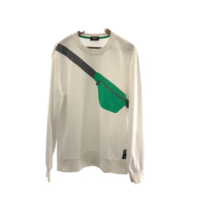 FENDI フェンディ サイズ2XL ホワイト グリーン コットン スウェットシャツ トレーナー 600634 【中古】