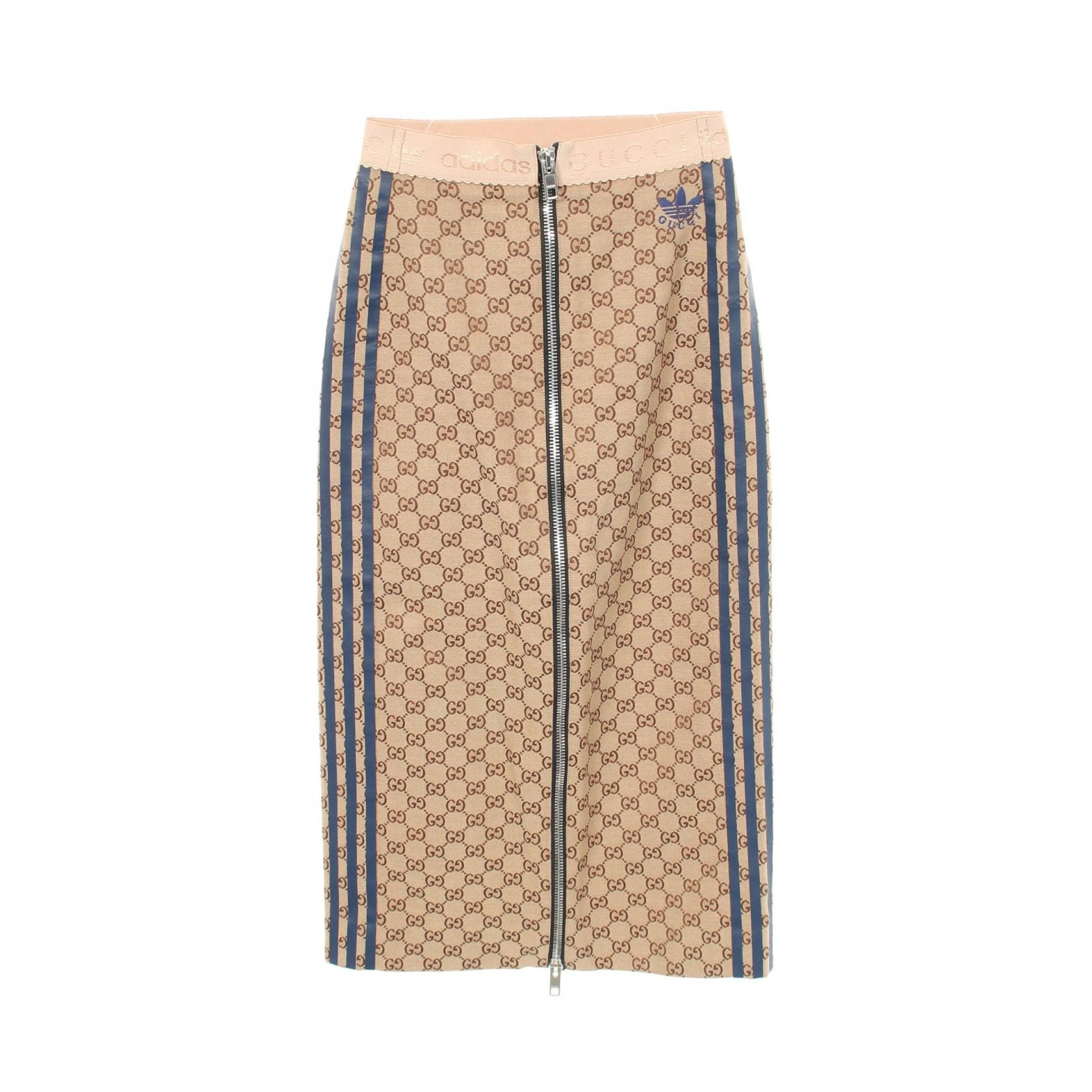 グッチ GUCCI GUCCI × adidas GGキャンバス スカート 衣料品 ボトムス コットン レディース ベージュ系 / ネイビー系 【中古】