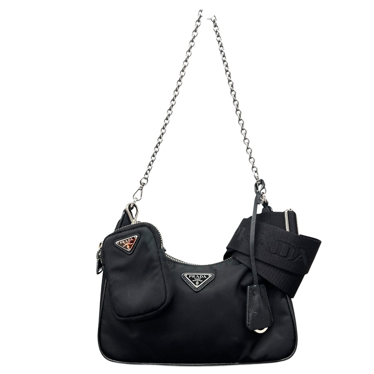 PRADA 美品 プラダ Re-Edition 2005 リエディション RE-NYLON リナイロン 2way ショルダーバッグ 1BH204 ナイロン レザー ブラック トライアングルロゴ 三角プレート ロゴプレート ABランク 鑑定済 中古 プラダバッグ