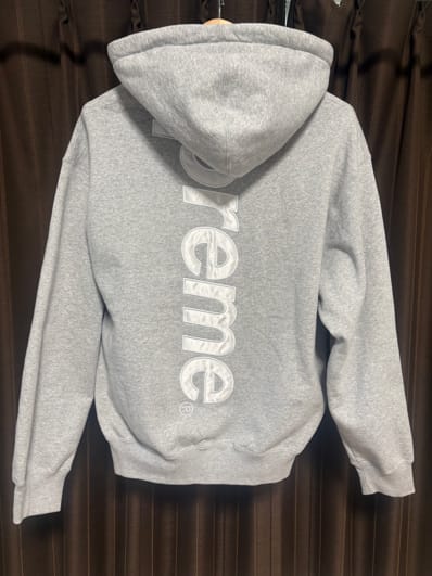 Supreme Satin Applique Hooded Sweatshirt "Heather Grey" (24FW)