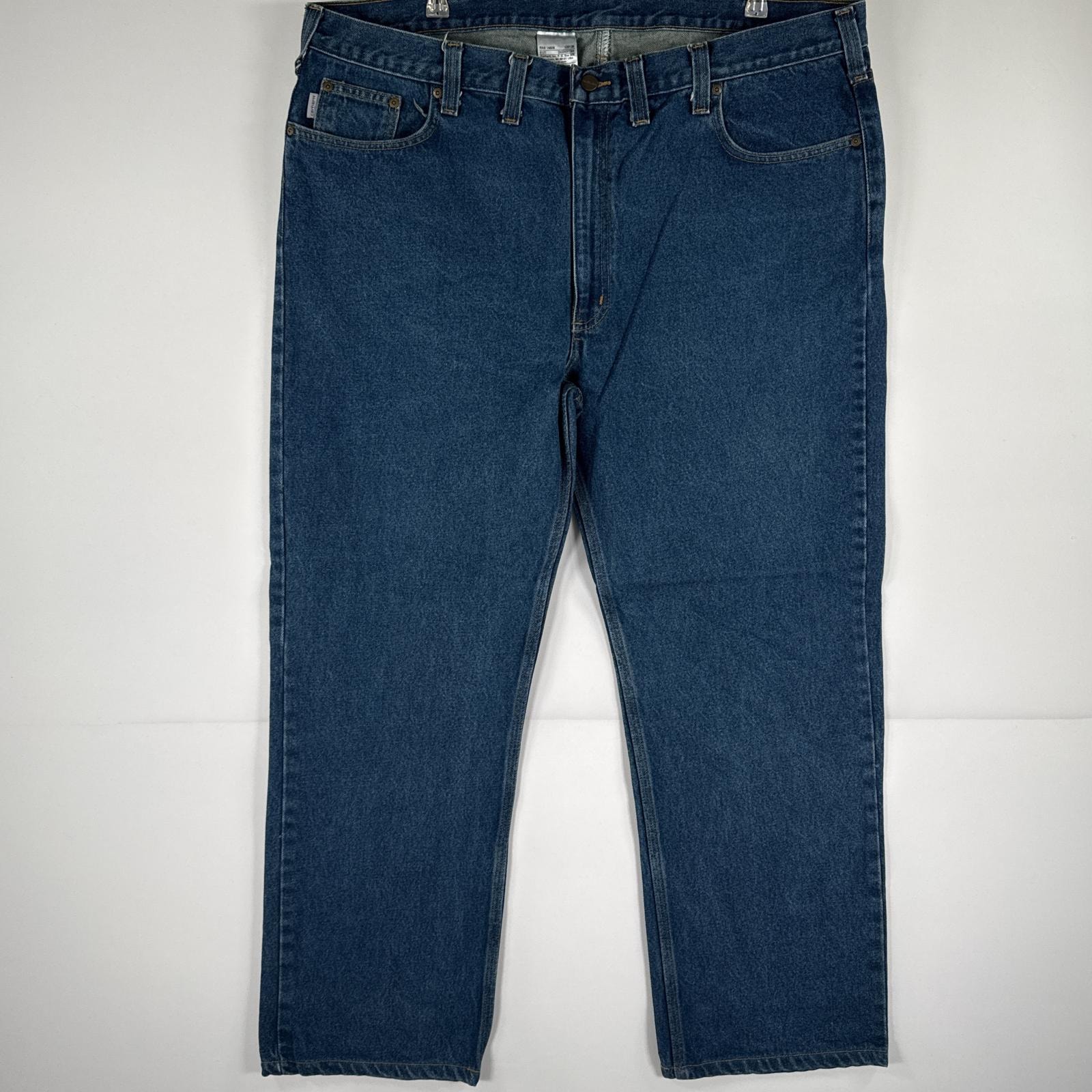 古着 カーハート Carhartt デニムパンツ ジーパン 5ポケット ワンポイント ロゴ ワークパンツ テーパード 大きいサイズ w44 L30  ブルー メンズ