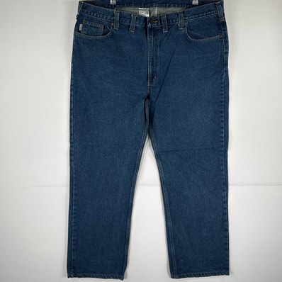 古着 カーハート Carhartt デニムパンツ ジーパン 5ポケット ワンポイント ロゴ ワークパンツ テーパード 大きいサイズ w44 L30 ブルー メンズ