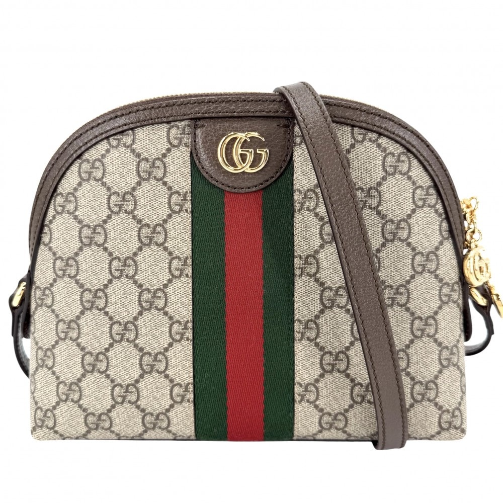 GUCCI グッチ ショルダーバッグ オフィディア ウェブストライプ ミニバッグ 肩掛け 斜め掛け 小さめ 499621 GGスプリームキャンバス  レザー   ベージュ ブラウン 茶 ゴールド金具 レディース 美品【中古品】
