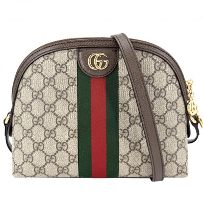 GUCCI グッチ ショルダーバッグ オフィディア ウェブストライプ ミニバッグ 肩掛け 斜め掛け 小さめ 499621 GGスプリームキャンバス レザー ベージュ ブラウン 茶 ゴールド金具 レディース 美品【中古品】