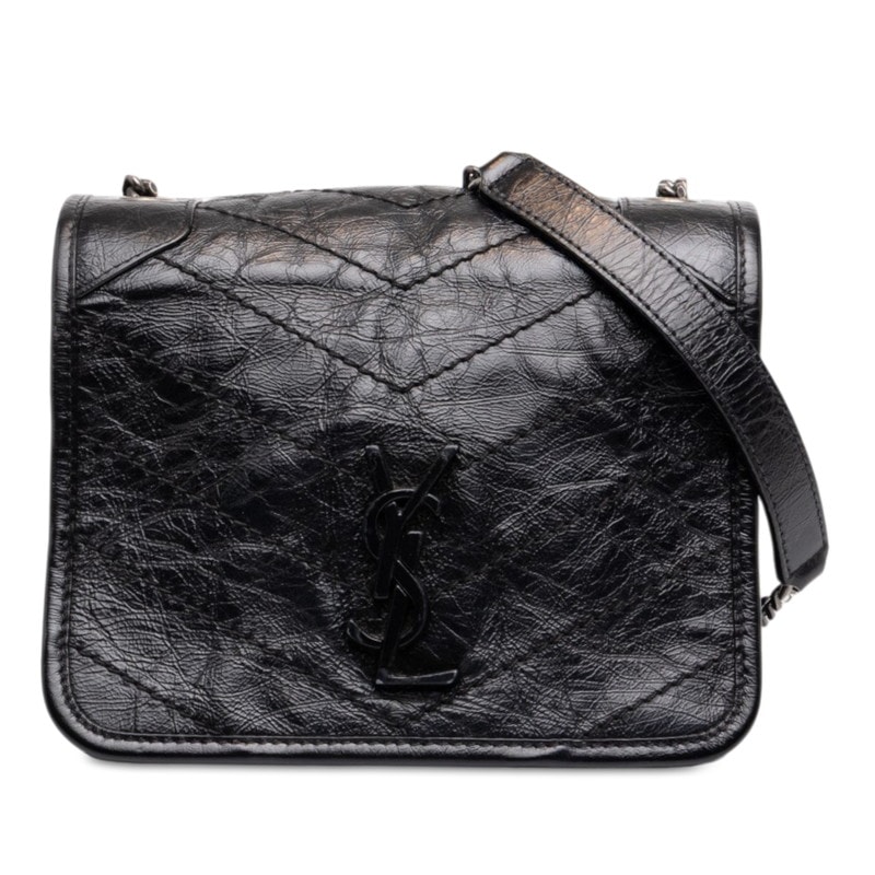 サンローラン カサンドラ ニキ YSLロゴ チェーン ショルダーバック 583103 ブラック レザー レディース SAINT LAURENT 中古