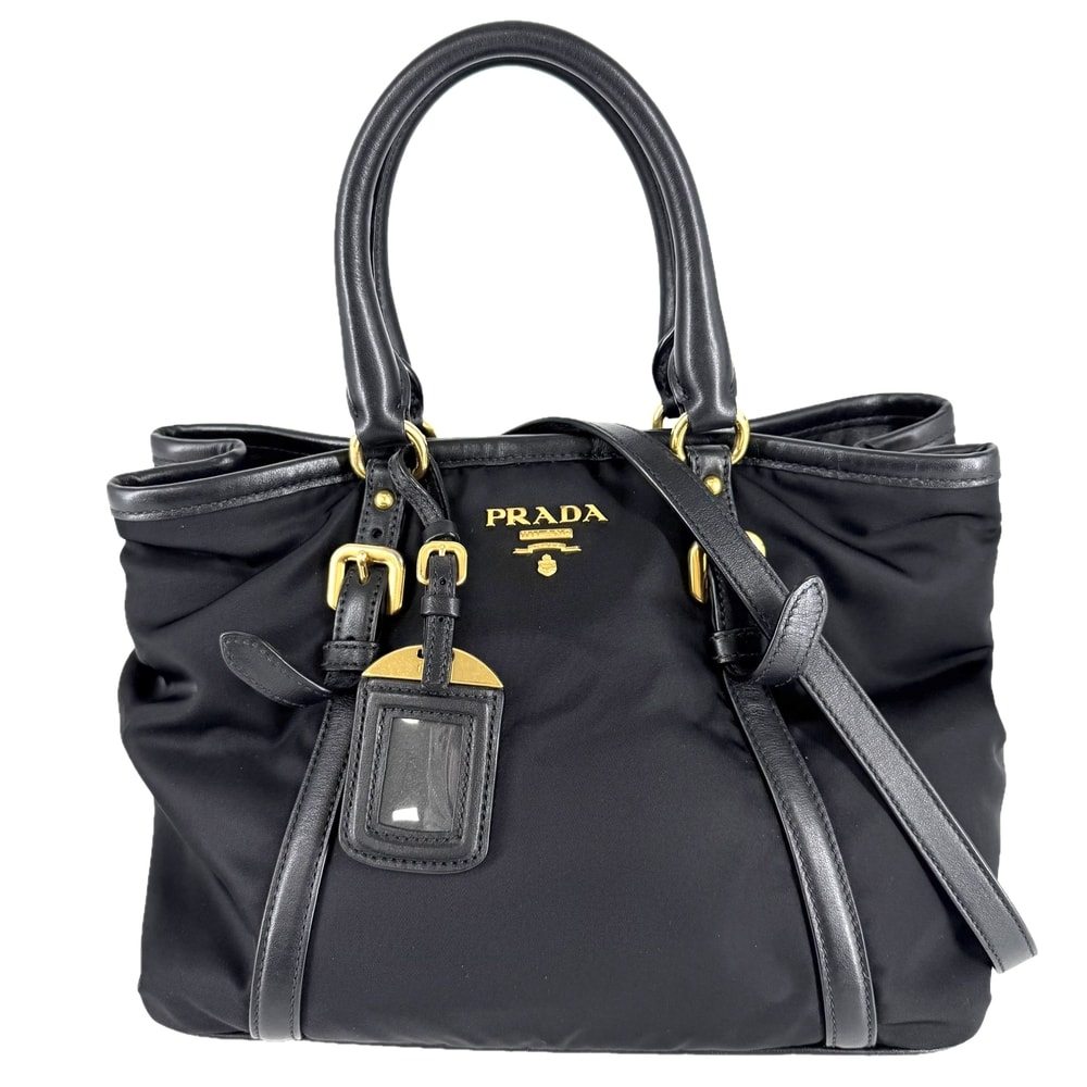 PRADA プラダ 2WAY ハンドバッグ ショルダーバッグ 肩掛け 斜め掛け ナイロン  レザー   ブラック 黒 ゴールド金具 レディース【中古品】