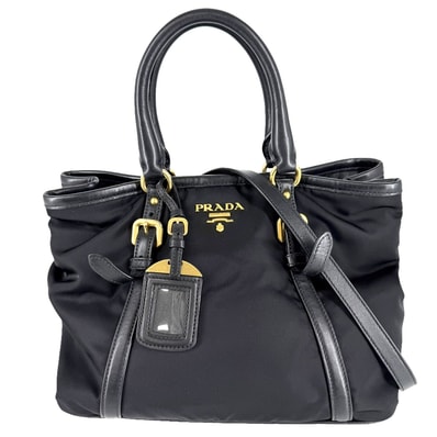 PRADA プラダ 2WAY ハンドバッグ ショルダーバッグ 肩掛け 斜め掛け ナイロン レザー ブラック 黒 ゴールド金具 レディース【中古品】