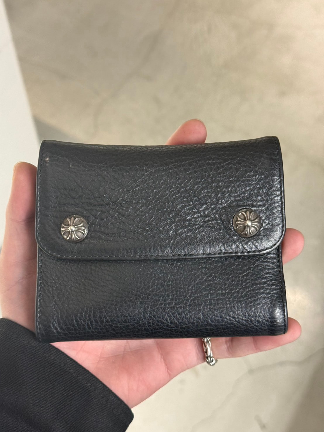 Chrome Hearts Wave Mini Cross Ball Button Leather Wallet "Black"