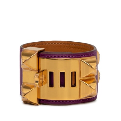エルメス コリエドシアン ブレスレット パープル ゴールド レザー メッキ レディース HERMES 【中古】