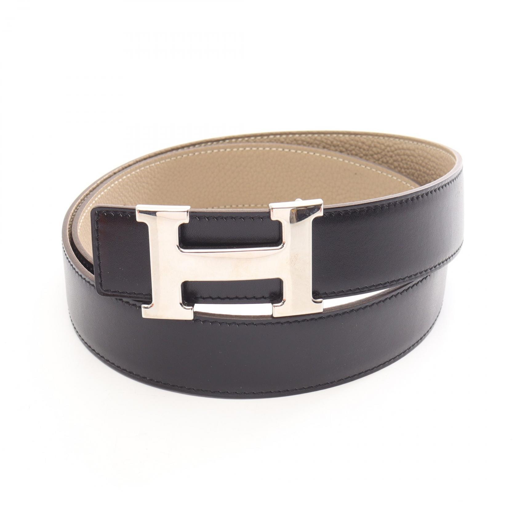 エルメス HERMES コンスタンス Hベルト リバーシブル ベルト 衣料品 カーフ(牛革) トゴ ボックスカーフ ベージュ □L刻印(2008年製造) メンズ ブラック系 / ベージュ系 【中古】