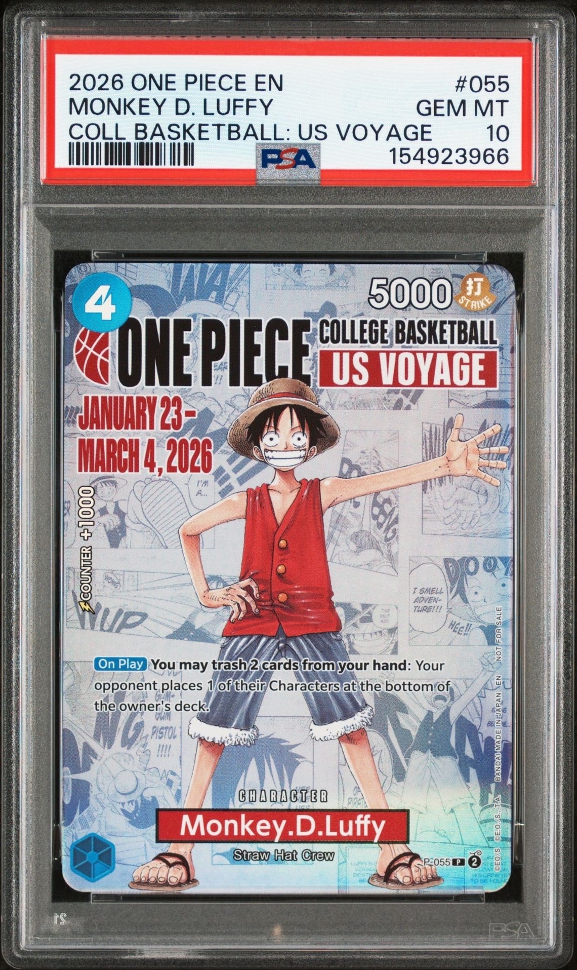 モンキー・D・ルフィ:P (開封済) [P-055]【英語版】(プロモーションカード「ワンピース カレッジ バスケットボール:USボヤージュ」)