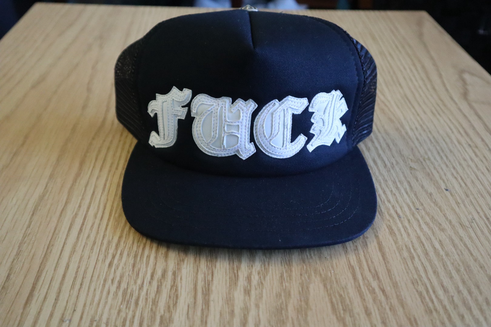 Chrome Hearts Fuck Leather Patch Trucker Cap "Black/White"
