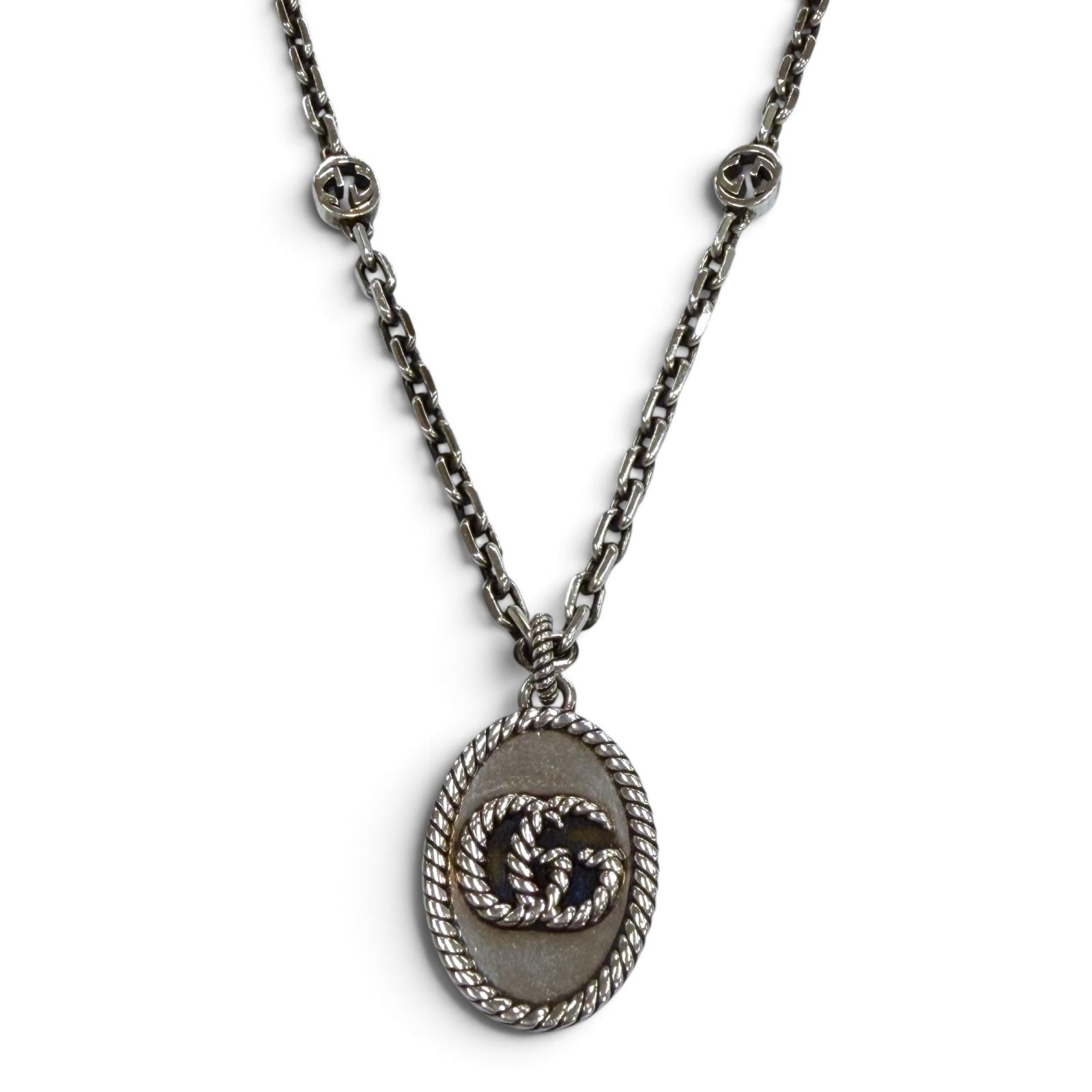美品 グッチ ネックレス シルバー メンズ 632540 GGマーモント