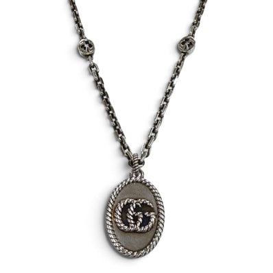 美品 グッチ ネックレス シルバー メンズ 632540 GGマーモント