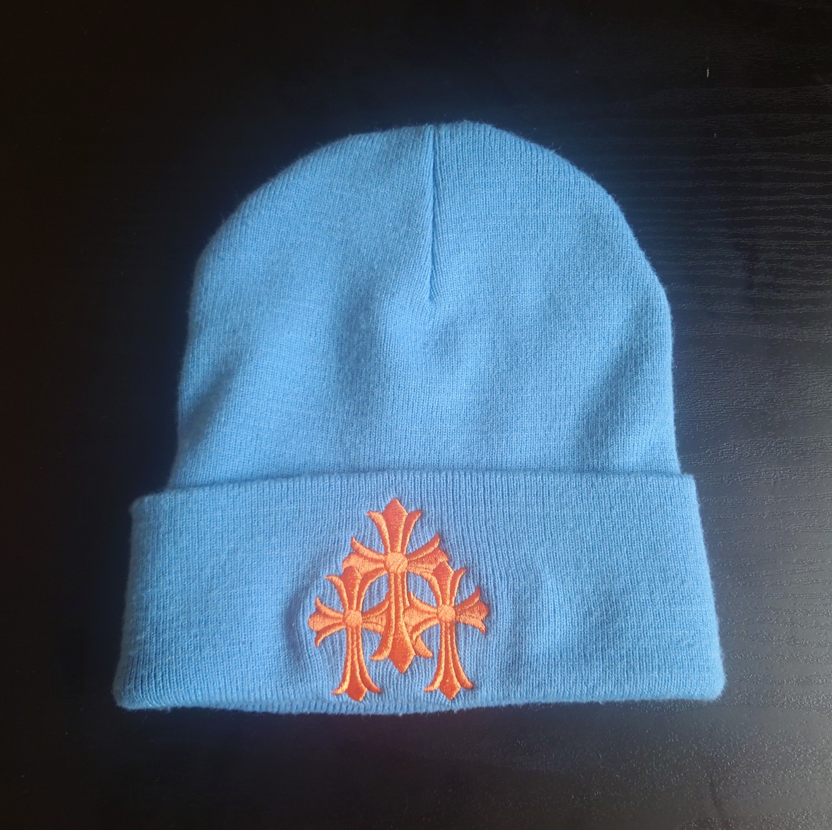 Chrome Hearts Cemetery Cross Patch Beanie "Light Blue"