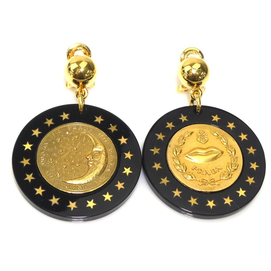 プラダ PRADA イヤリング メタル/プラスチック ブラック/ゴールド レディース【中古】 r11196k