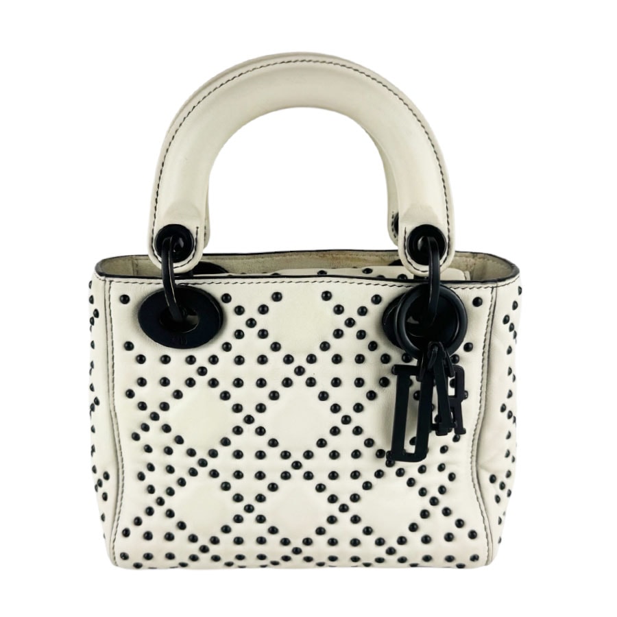 クリスチャンディオール Christian Dior ハンドバッグ ショルダーバッグ レディディオール レザー/メタル アイボリー/ブラック レディース【中古】 z10591