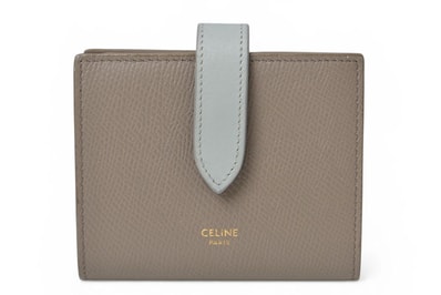 セリーヌ 財布/二つ折 CELINE ミニ財布 ストラップウォレット バイカラー グレー/ブルー系【中古】