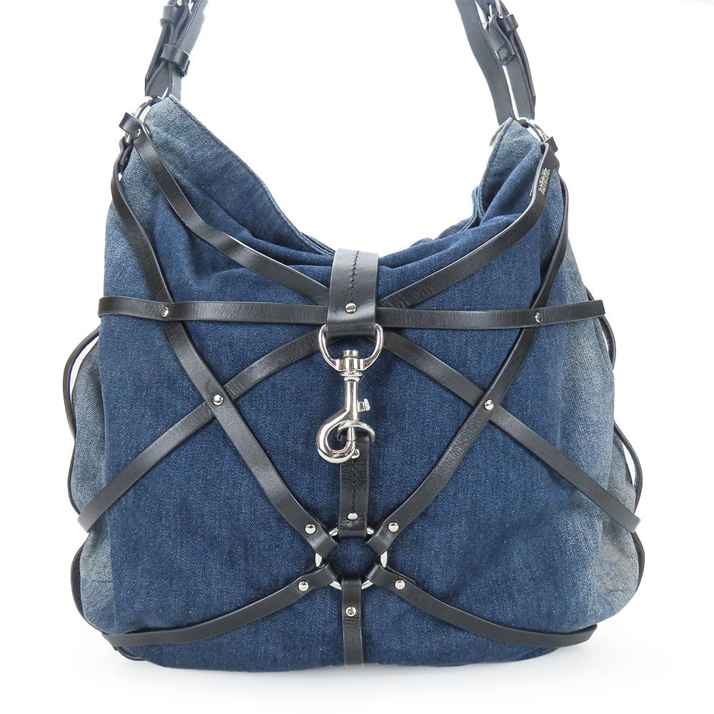 【中古】 ディーゼル ショルダーバッグ デニム レザー インディゴ ブラック シルバー金具 肩掛け チェック カジュアル レディース 女性 DIESEL