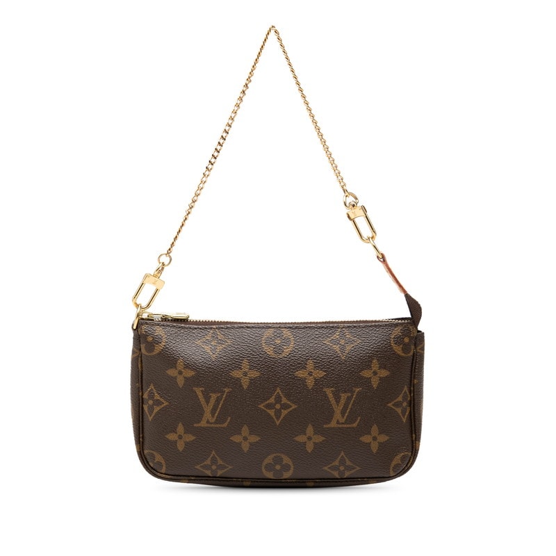 ルイ ヴィトン モノグラム チェーン ミニハンドバッグ アクセサリーポーチ ブラウン PVC レザー レディース LOUIS VUITTON 中古