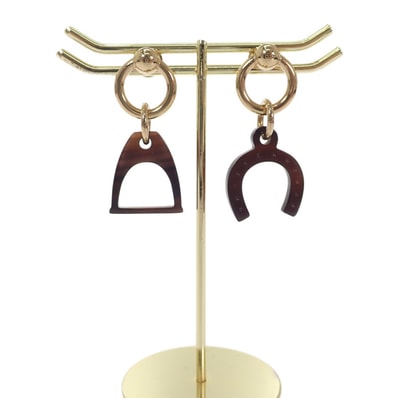 エルメス HERMES アミュレットエスケトル ピアス メタル バッファローホーン ブラウン ゴールド金具 レディース【中古】【ABランク】
