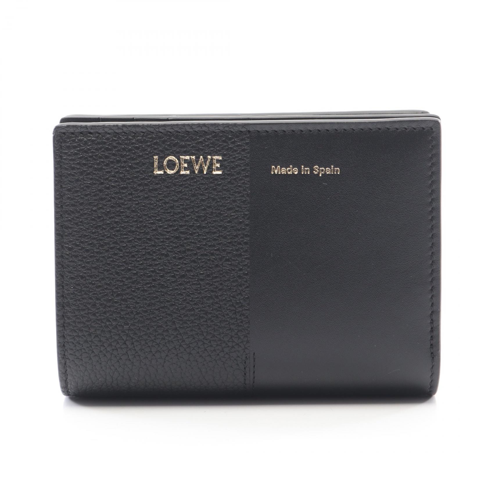 ロエベ LOEWE DUET デュエット コンパクトウォレット 二つ折り財布 財布 レザー レディース ブラック系 C612NCWX011100 【新品】