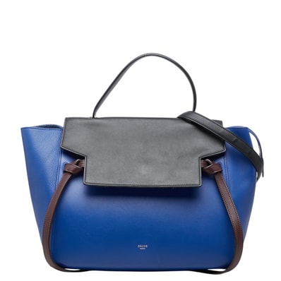 セリーヌ ベルトバック ミニ ハンドバッグ ショルダーバッグ 2WAY ブルー ブラック レザー レディース CELINE 中古