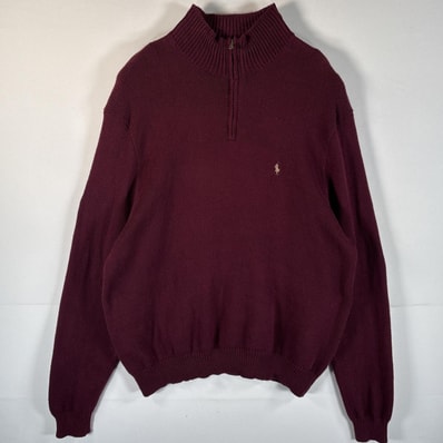 古着 90's/90年代 ポロバイラルフローレン Polo by Ralph Lauren セーター ハーフジップ ニット 大きいサイズ 14041 バーガンディ メンズ