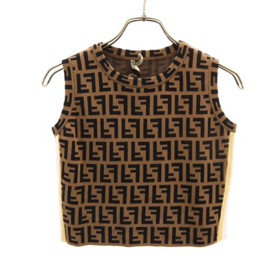 FENDI フェンディ イタリア製 ズッカ柄 ノースリーブ ショート丈 ニット 36 ブラウン