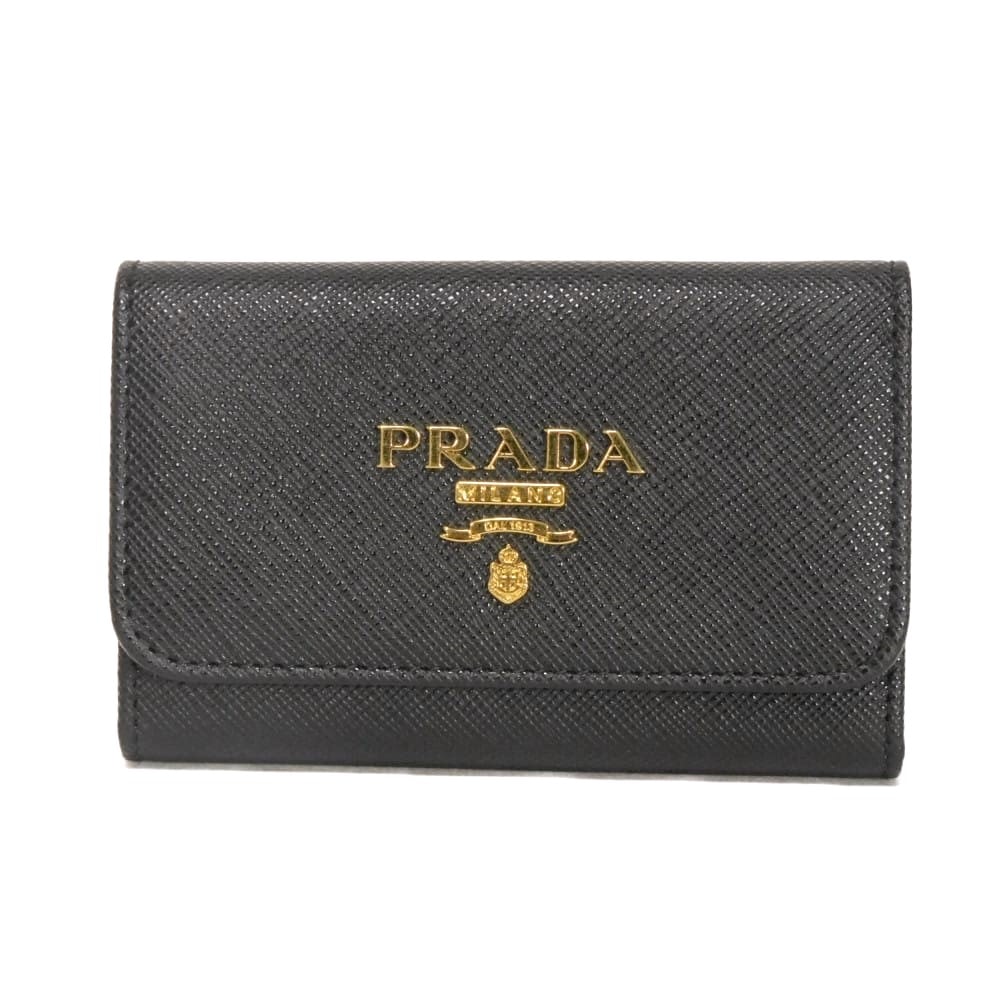 PRADA プラダ サフィアーノ 4連 キーホルダー 現行 ハイビスカス イビスコ ピンク ブラック ホワイト ゴールド スナップボタン RFID ICチップ ロゴメタル ネロ キーケース 1PG004 ZLP F061H