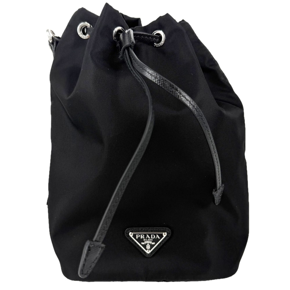 PRADA プラダ ポーチ Re-Nylon 巾着 ドローストリング 1NS369 ナイロン    ブラック 黒 シルバー金具 レディース 美品【中古品】
