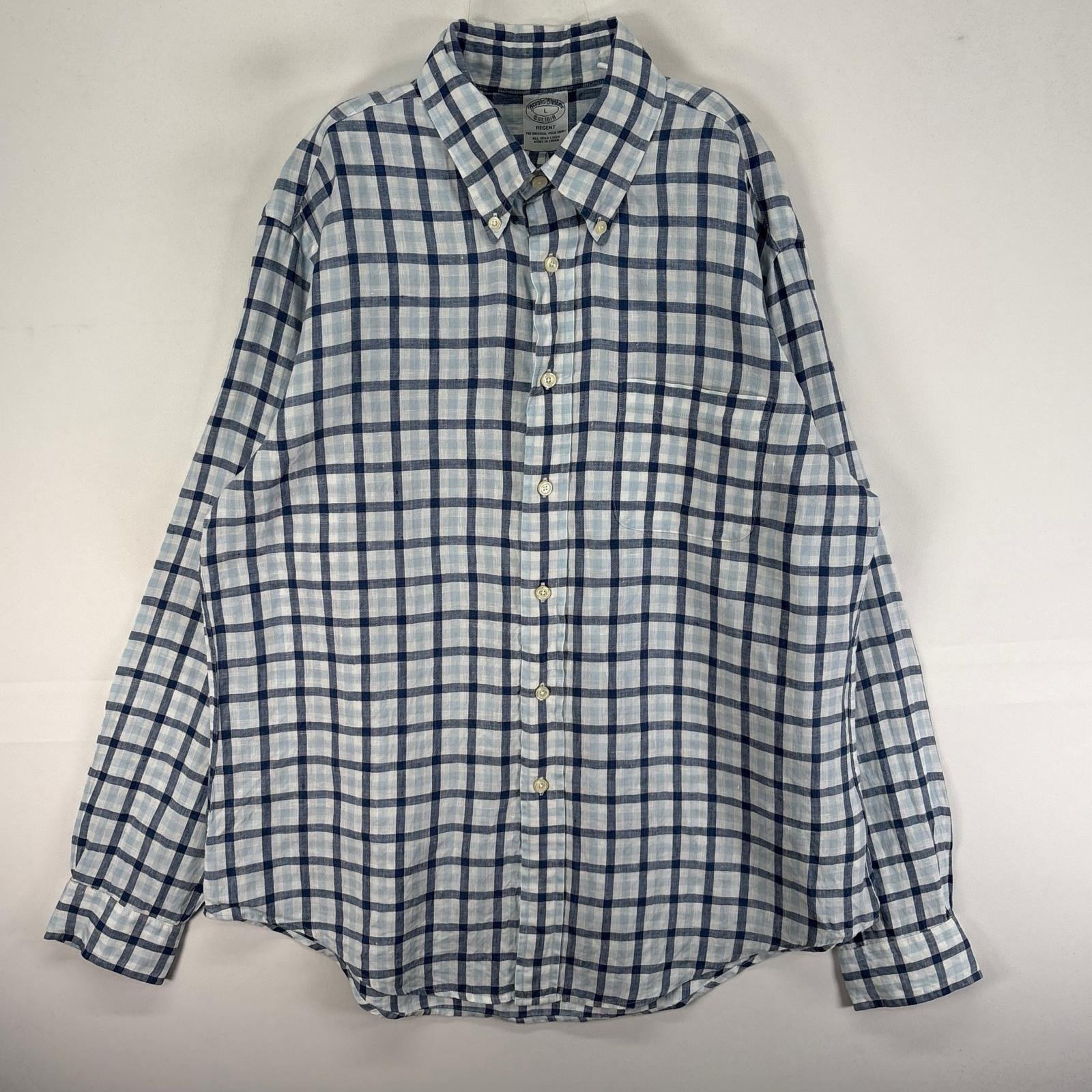 古着 ブルックスブラザーズ Brooks Brothers 長袖シャツ ボタンダウン リネン L  ブルー系 チェック メンズ
