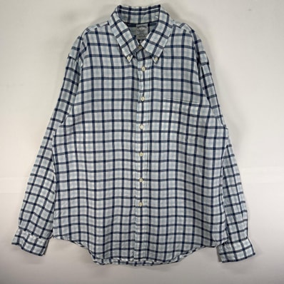 古着 ブルックスブラザーズ Brooks Brothers 長袖シャツ ボタンダウン リネン L ブルー系 チェック メンズ
