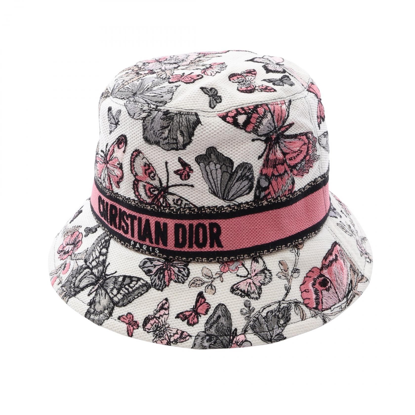 ディオール Dior D-Bobby トワル ドゥ ジュイ メキシコ バケット ハット 帽子 コットン レディース ホワイト系 / グレー系 / ピンク系 【中古】