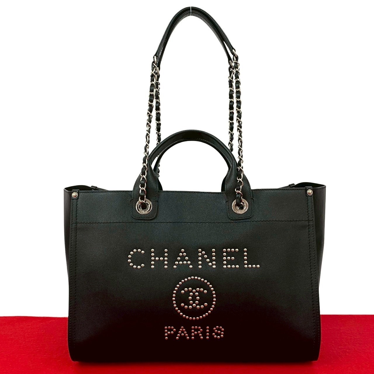 CHANEL シャネル ドーヴィル 2way レザー トートバッグ ブラック
 30077