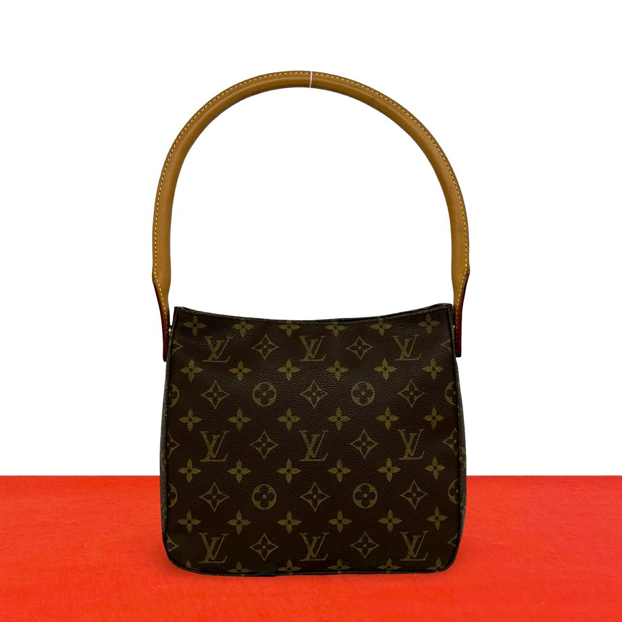 LOUIS VUITTON ルイヴィトン ルーピング MM モノグラム レザー PVC ショルダーバッグ ブラウン
 18515