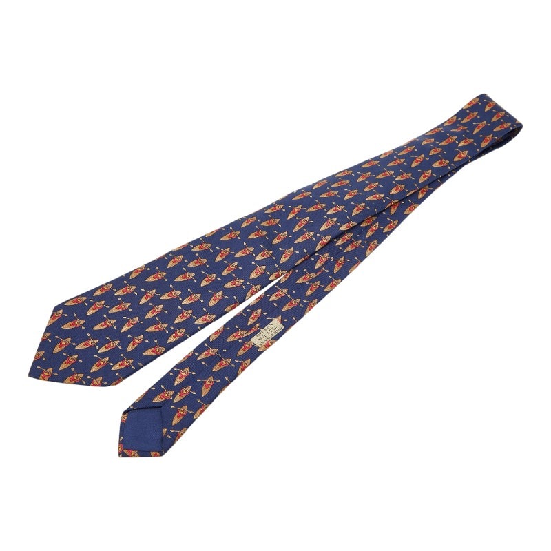エルメス 総柄 ネクタイ ネイビー マルチカラー シルク メンズ HERMES 中古