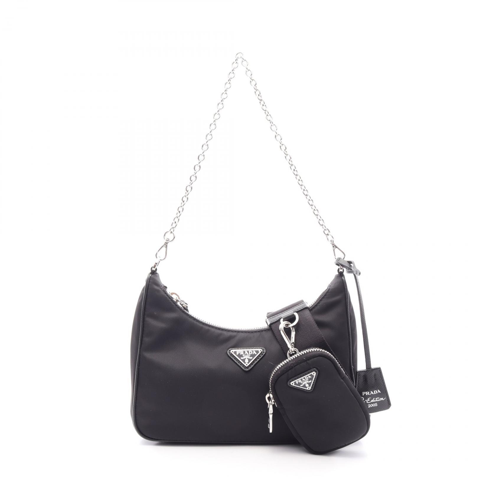 プラダ PRADA Re-Edition 2005 2WAY ショルダーバッグ バッグ ナイロン サフィアーノレザー レディース ブラック系 1BH204 【中古】