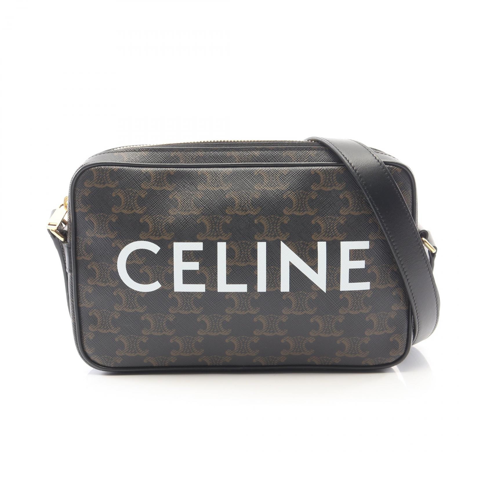 セリーヌ CELINE トリオンフ ミディアム メッセンジャーバッグ ショルダーバッグ バッグ PVCコーティングキャンバス レザー メンズ レディース ブラック系 194502CIM 【中古】