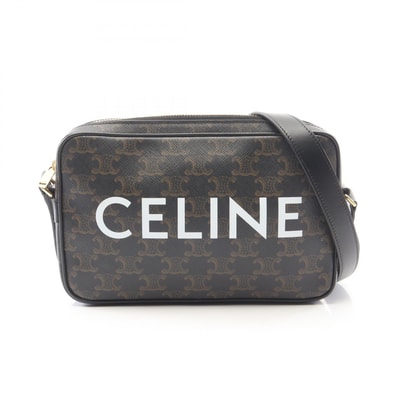 セリーヌ CELINE トリオンフ ミディアム メッセンジャーバッグ ショルダーバッグ バッグ PVCコーティングキャンバス レザー メンズ レディース ブラック系 194502CIM 【中古】