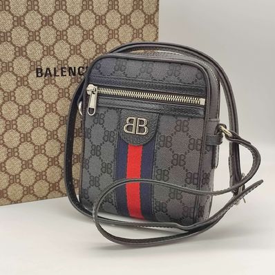 GUCCI x BALENCIAGA The Hacker Shoulder Zip Bag Canvas Jacquard "Black"