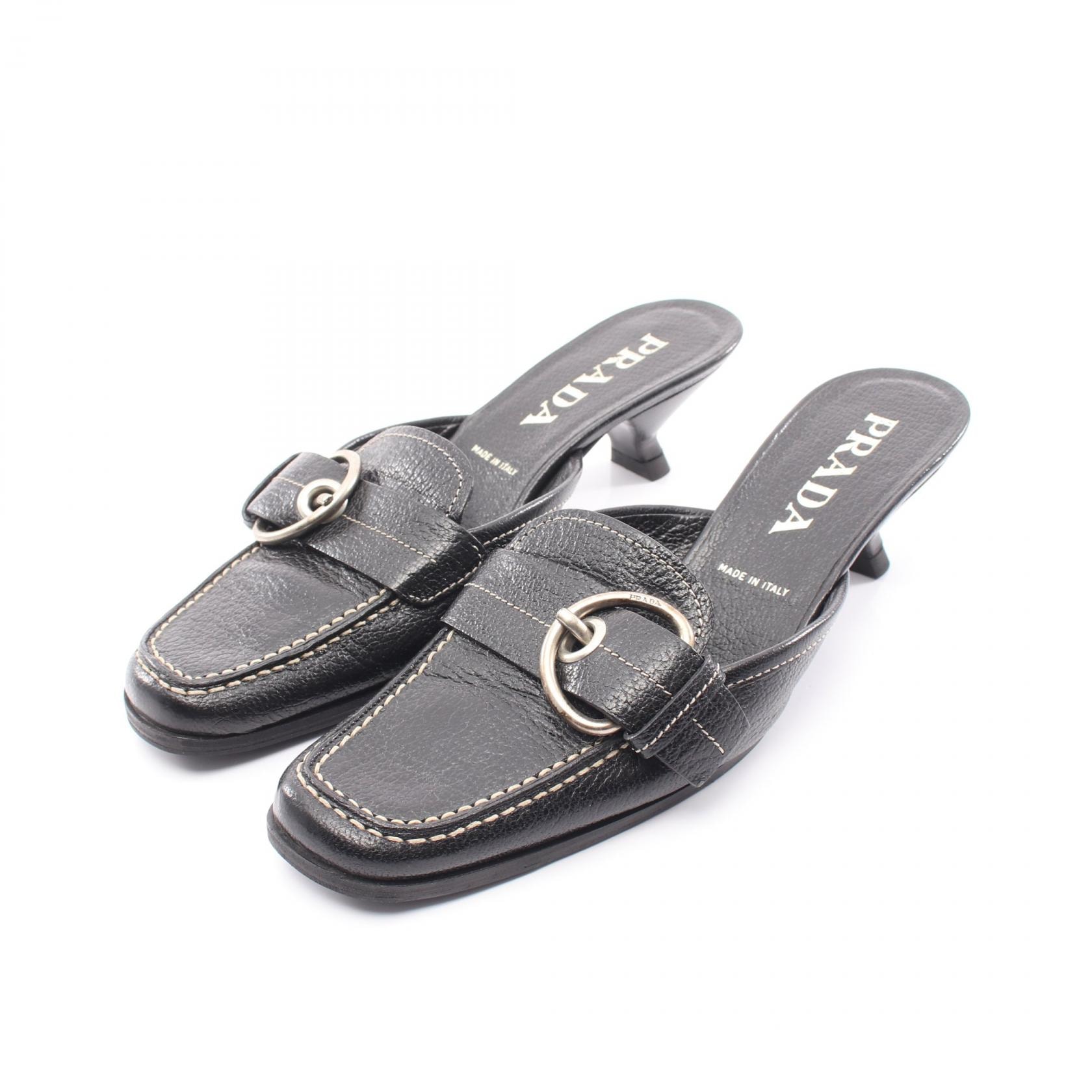 プラダ PRADA ローファー ミュール 靴 レザー レディース ブラック系 【中古】