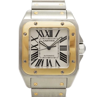 【6wdd0346】カルティエ サントス100 LM W200728G シルバー文字盤【中古】腕時計 メンズ