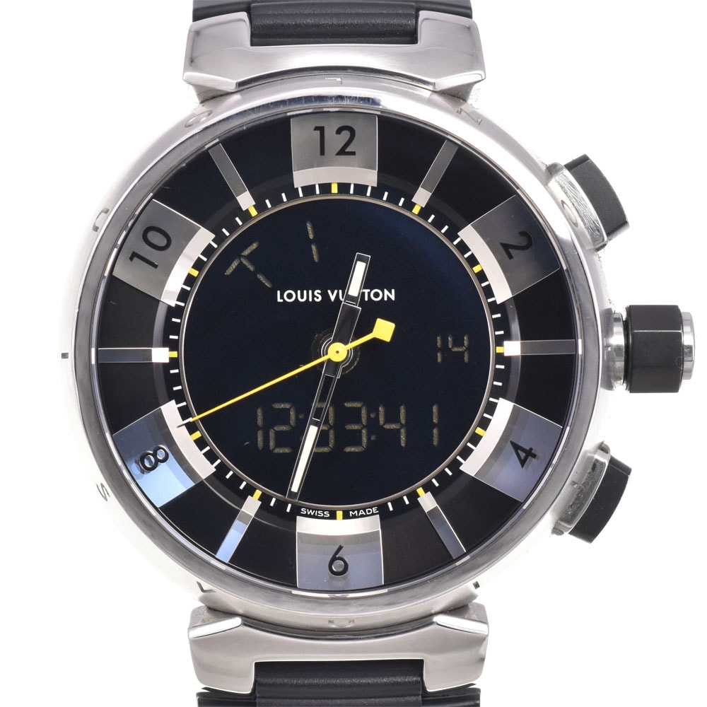 ルイ・ヴィトン LOUIS VUITTON Q118F タンブール インブラック アナデジ クォーツ メンズ 美品 C#146738