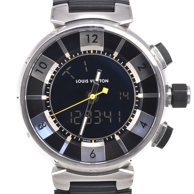 ルイ・ヴィトン LOUIS VUITTON Q118F タンブール インブラック アナデジ クォーツ メンズ 美品 C#146738