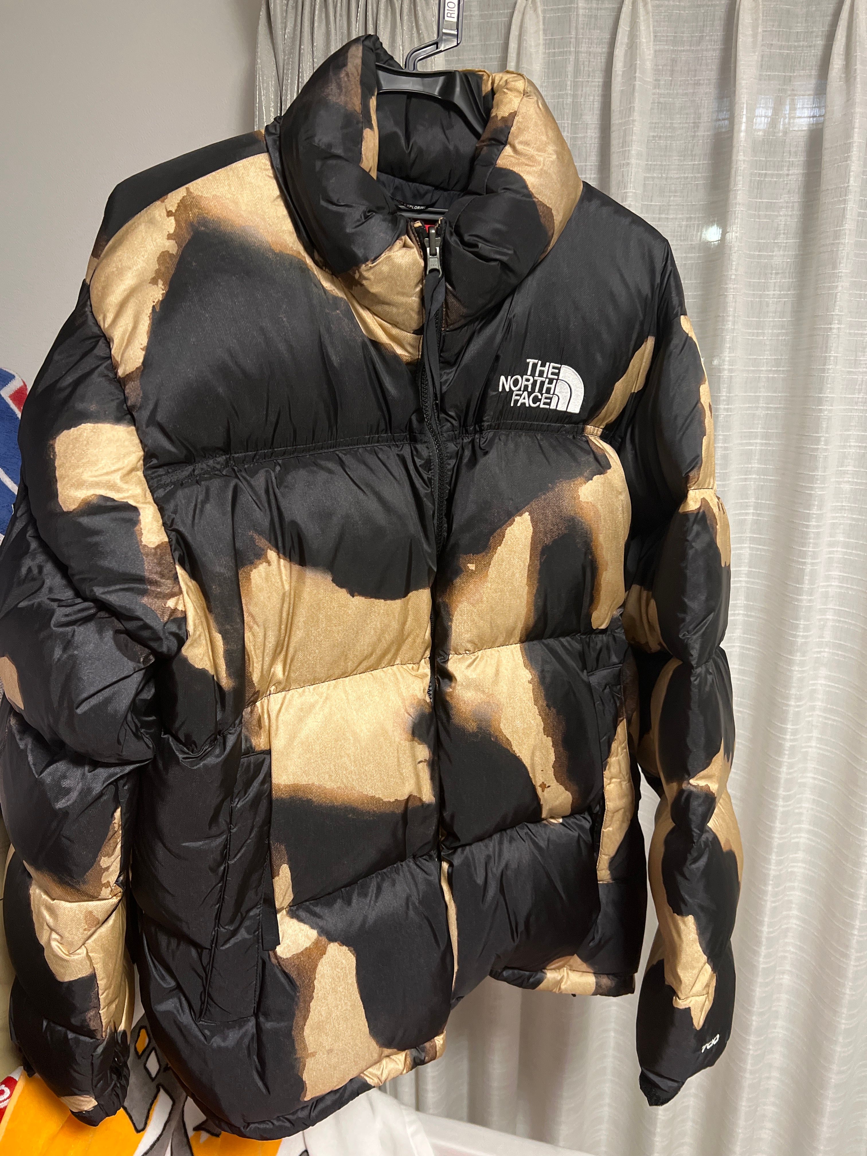 Supreme x The North Face Bleached Denim Print Nuptse Jacket "Black"